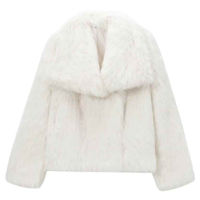 Stay warm and stylish this winter with a women’s white faux fur cropped jacket. Featuring a fluffy, plush design with long sleeves, it’s perfect for casual or elegant looks.